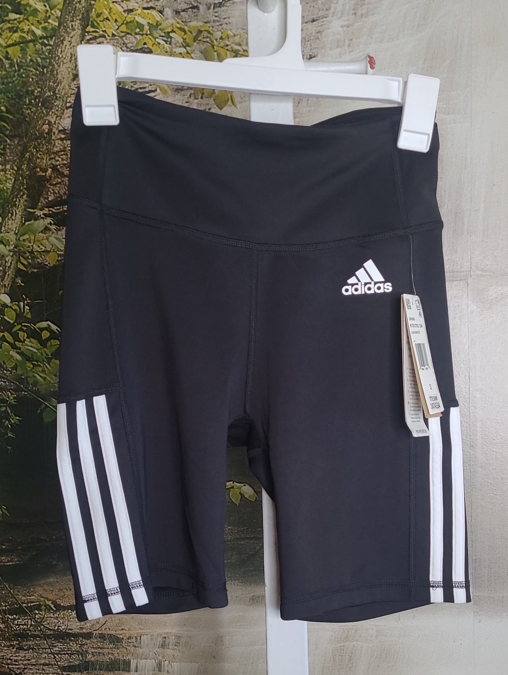 New! Adidas Womens Small High Rise Athletic Black White Bike Shorts